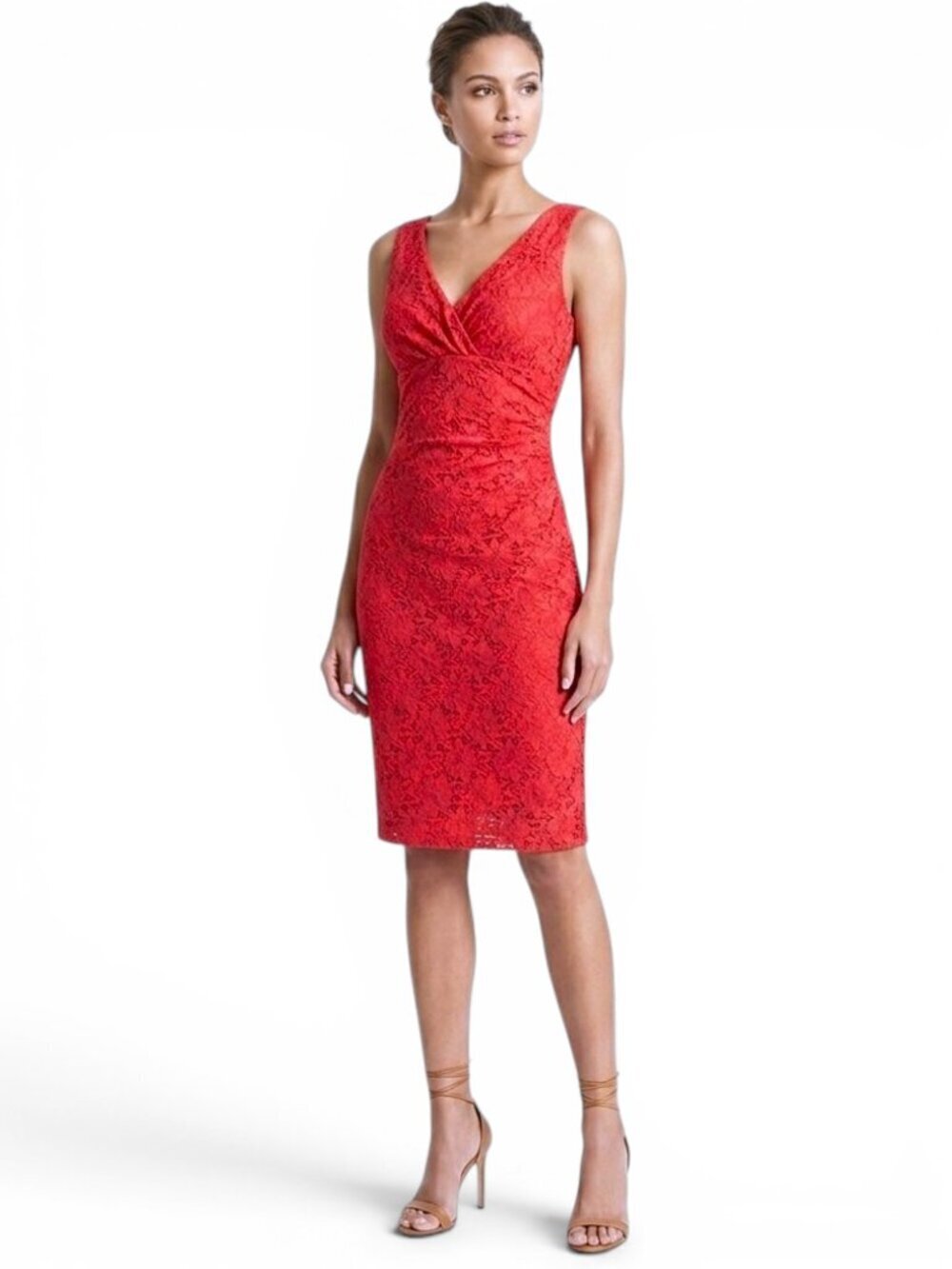 Ralph Lauren Watermelon Coral Pink Empire Stretch Lace Sheath Cocktail Dress 2